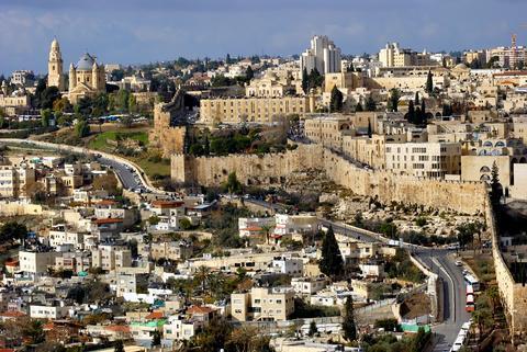 Walled section of Jerusalem, running uphill